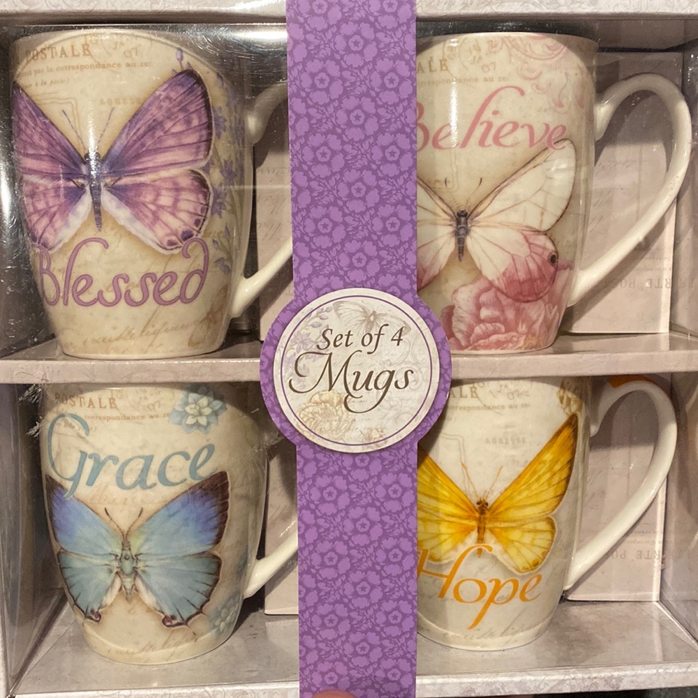 4 pack of blessed, believe, grace, hope mugs